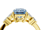 Yellow gold Fancy Blue Radiant  Diamond Floral Cluster Ring with Solitaire Band and Prong Setting_30