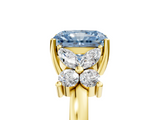 Yellow gold Fancy Blue Radiant  Diamond Floral Cluster Ring with Solitaire Band and Prong Setting_31