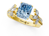 Yellow gold Fancy Blue Radiant  Diamond Floral Vine Solitaire Engagement Ring_4