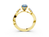 Yellow gold Fancy Blue Radiant  Diamond Floral Vine Solitaire Engagement Ring_6