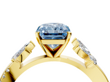 Yellow gold Fancy Blue Radiant  Diamond Floral Vine Solitaire Engagement Ring_7