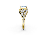 Yellow gold Fancy Blue Radiant  Diamond Halo Ring with Marquise and Pavé Band in Prong Setting_53