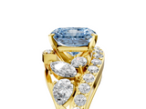 Yellow gold Fancy Blue Radiant  Diamond Halo Ring with Marquise and Pavé Band in Prong Setting_56