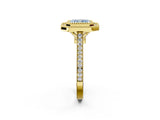 Yellow gold Fancy Blue Radiant  Diamond Halo Ring with Milgrain Frame and Pavé Band 2