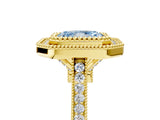 Yellow gold Fancy Blue Radiant  Diamond Halo Ring with Milgrain Frame and Pavé Band 5