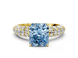 Yellow gold Fancy Blue Radiant  Diamond Pavé Band Solitaire Ring with Four-Prong Setting_48