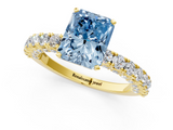 Yellow gold Fancy Blue Radiant  Diamond Pavé Band Solitaire Ring with Four-Prong Setting_77