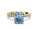 Yellow gold Fancy Blue Radiant  Diamond Pavé Band Solitaire with Four-Prong Setting_121