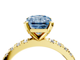 Yellow gold Fancy Blue Radiant  Diamond Pavé Band Solitaire with Four-Prong Setting_125