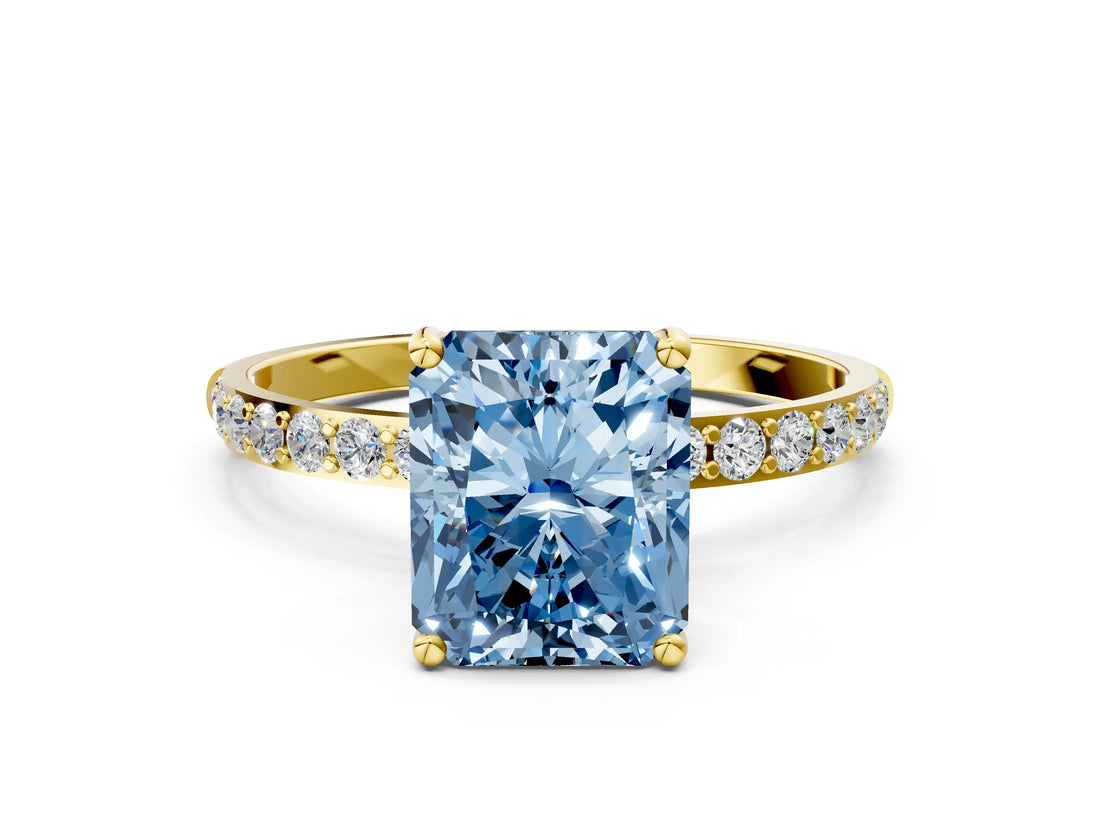 Yellow gold Fancy Blue Radiant  Diamond Pavé Band with Six-Prong Setting_31
