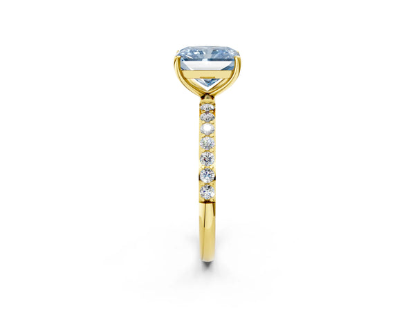 Yellow gold Fancy Blue Radiant  Diamond Pavé Band with Six-Prong Setting