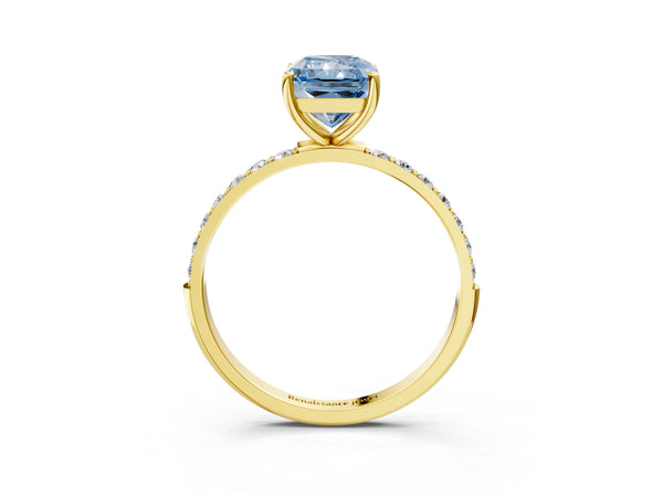 Yellow gold Fancy Blue Radiant  Diamond Pavé Band with Six-Prong Setting