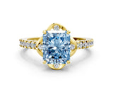 Yellow gold Fancy Blue Radiant  Diamond Pave Band with Floral Prong Setting_27