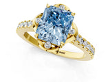 Yellow gold Fancy Blue Radiant  Diamond Pave Band with Floral Prong Setting_28