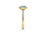 Yellow gold Fancy Blue Radiant  Diamond Pave Band with Floral Prong Setting_29