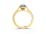 Yellow gold Fancy Blue Radiant  Diamond Pave Band with Floral Prong Setting_30