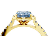 Yellow gold Fancy Blue Radiant  Diamond Pave Band with Floral Prong Setting_31
