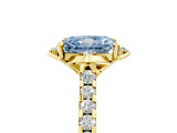 Yellow gold Fancy Blue Radiant  Diamond Pave Band with Floral Prong Setting_32