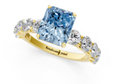 Yellow gold Fancy Blue Radiant  Diamond Prong Setting with Side Stones on a Pave Band_143