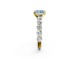 Yellow gold Fancy Blue Radiant  Diamond Prong Setting with Side Stones on a Pave Band_144