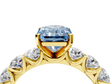 Yellow gold Fancy Blue Radiant  Diamond Prong Setting with Side Stones on a Pave Band_146