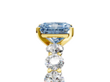 Yellow gold Fancy Blue Radiant  Diamond Prong Setting with Side Stones on a Pave Band_147
