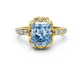 Yellow gold Fancy Blue Radiant  Diamond Solitaire Ring with Shared Prong Pavé Band_58