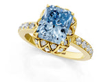 Yellow gold Fancy Blue Radiant  Diamond Solitaire Ring with Shared Prong Pavé Band_59