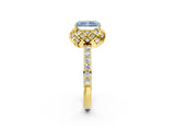 Yellow gold Fancy Blue Radiant  Diamond Solitaire Ring with Shared Prong Pavé Band_60