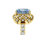 Yellow gold Fancy Blue Radiant  Diamond Solitaire Ring with Shared Prong Pavé Band_63