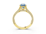 Yellow gold Fancy Blue Radiant  Diamond Solitaire with Pave Band and Six-Prong Setting_23
