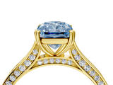 Yellow gold Fancy Blue Radiant  Diamond Solitaire with Pave Band and Six-Prong Setting_24