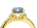 Yellow gold Fancy Blue Radiant  Diamond Three-Stone Pave Band with Four-Prong Setting_24