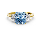 Yellow gold Fancy Blue Radiant  Diamond Three-Stone Ring with Trapezoid Side Stones and Prong Setting_16