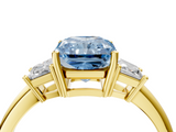 Yellow gold Fancy Blue Radiant  Diamond Three-Stone Ring with Trapezoid Side Stones and Prong Setting_20