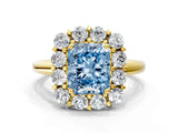Yellow gold Fancy Blue Radiant  Halo Cluster Diamond Engagement Ring with Prong Setting and Polished Band_75