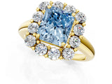 Yellow gold Fancy Blue Radiant  Halo Cluster Diamond Engagement Ring with Prong Setting and Polished Band_76