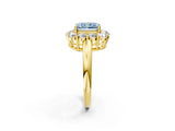 Yellow gold Fancy Blue Radiant  Halo Cluster Diamond Engagement Ring with Prong Setting and Polished Band_77