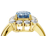 Yellow gold Fancy Blue Radiant  Halo Cluster Diamond Engagement Ring with Prong Setting and Polished Band_79