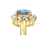 Yellow gold Fancy Blue Radiant  Halo Cluster Diamond Engagement Ring with Prong Setting and Polished Band_80