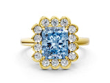 Yellow gold Fancy Blue Radiant  Halo Cluster Diamond Engagement Ring with Solitaire Band and Prong Setting_49