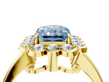Yellow gold Fancy Blue Radiant  Halo Cluster Diamond Engagement Ring with Solitaire Band and Prong Setting_53