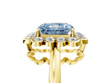 Yellow gold Fancy Blue Radiant  Halo Cluster Diamond Engagement Ring with Solitaire Band and Prong Setting_54