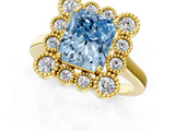 Yellow gold Fancy Blue Radiant  Halo Diamond Cluster Engagement Ring with Milgrain Bezel Setting and Solitaire Band_70