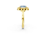 Yellow gold Fancy Blue Radiant  Halo Diamond Cluster Engagement Ring with Milgrain Bezel Setting and Solitaire Band_71