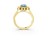 Yellow gold Fancy Blue Radiant  Halo Diamond Cluster Engagement Ring with Milgrain Bezel Setting and Solitaire Band_72