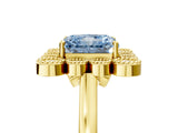 Yellow gold Fancy Blue Radiant  Halo Diamond Cluster Engagement Ring with Milgrain Bezel Setting and Solitaire Band_74