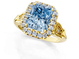 Yellow gold Fancy Blue Radiant  Halo Diamond Engagement Ring with Filigree Band and Four-Prong Setting_100