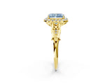 Yellow gold Fancy Blue Radiant  Halo Diamond Engagement Ring with Filigree Band and Four-Prong Setting_101