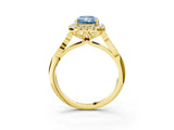 Yellow gold Fancy Blue Radiant  Halo Diamond Engagement Ring with Filigree Band and Four-Prong Setting_102